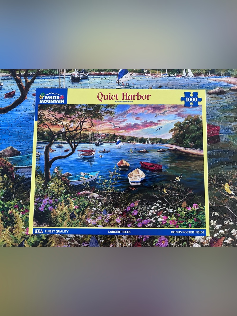White Mountain 1000 Piece Jigsaw Puzzle Quiet Harbor 2023 Complete